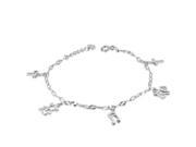 14K 585 White Gold Happy Life with Diamond Cut Charms Linked Bracelet 6.5 1 Extension