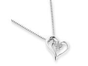 18K White Gold Double Heart 3 Stones Diamond Pendant W 925 Sterling Silver Chain 0.14 cttw G H Color SI1 SI2 Clarity