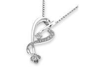 18K White Gold Heart Flower Diamond Pendant W 925 Sterling Silver Chain 0.19 cttw G H Color SI1 SI2 Clarity