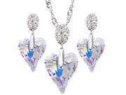JA ME E024 17mm Swarovski Wild Heart Crystal on 3A Class CZ Pendant in Shiny AB Color with 16 Design Chain in Rhodium Plated
