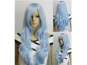 33 inch Heat Resistant Curly Wavy Long Cosplay Full Wigs Light blue