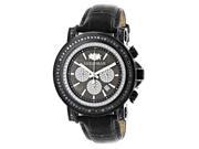 3ct Large Mens Black Diamond Watch MOP Dial w Chronograph and Leather Band Luxurman Escalade