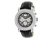 Large Mens Diamond Watch with Black Leather Band Luxurman Escalade 0.25ct