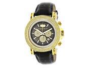 Large Luxurman Mens Watch with Diamonds 0.25ct Yellow Gold Plated Black MOP Escalade with Leather Strap