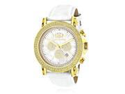 Large Luxurman Mens Watch with Diamonds 0.25ct Yellow Gold Plated White MOP Escalade with Leather Band