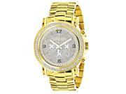 Iced Out Luxurman Large Diamond Bezel Watch for Men 18k Yellow Gold Plated Metal Band Chronograph 2.5Ct
