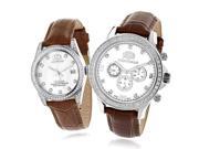 Matching His and Hers Watches Luxurman White MOP Gold Plated Diamond Watches