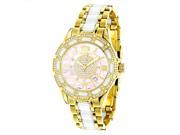 Ladies Diamond Watches 18k Yellow Gold Plated Stainless Steel White Ceramic Watch with Swiss Mvt Pink MOP