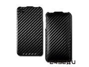[CASE4U] iPhone 4S Leather Case Black Carbon Fiber Screen Protector Skin Anti dust cap Wrap