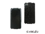 [CASE4U] iPone 4S Leather Case Black Crocodile Alligator skin Pattern Screen Protector Skin Anti dust cap Wrap