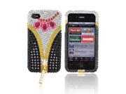 Black Pink Silver Gold Zipper Bling Hard Plastic Case For Apple Iphone 4S 4