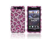 Hot Pink Leopard On Silver Gems Bling Hard Plastic Case Snap On Cover For Motorola Droid RAZR