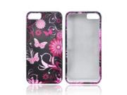 Apple iPhone 5 Case [Pink Flowers Butterflies] Slim Protective Crystal Glossy Snap on Hard Polycarbonate Plastic