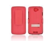 HTC One S Rubberized Hard Case w Metal Stand Holster Stand w Swivel Belt Clip Rippled Red