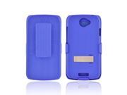 HTC One S Rubberized Hard Case w Metal Stand Holster Stand w Swivel Belt Clip Rippled Blue
