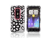 Slim Protective Hard Case for HTC EVO 3D Black Lace Flowers on Silver