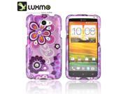 HTC One X Hard Plastic Case Snap On Cover W Bling Purple Pink Retro Flower