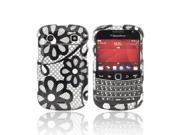 Slim Protective Hard Case for Blackberry Bold 9900 Purple Flowers on Silver