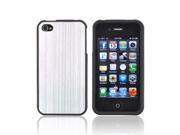 AT t Vzw Apple Iphone 4 Iphone 4s Rubberized Hard Plastic Case Snap On Cover W Aluminum Back Silver Black