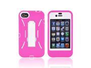 Apple iPhone 4 4S Silicone Over Hard Case w Stand Hot Pink White