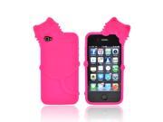 Pink 3d Cat Rubbery Feel Silicone Skin Case Cover For Apple Iphone 4s 4