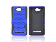 LG Lucid 4g Rubberized Hard Plastic Case Snap On Cover Over Silicone Blue Mesh On Black