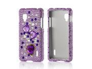Purple Hearts On Purple Silver Gems Bling Hard Plastic Case Snap On Cover For LG Optimus G sprint