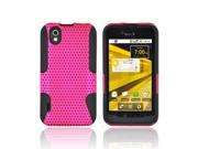 LG Marquee Ls855 Rubberized Hard Plastic Case Snap On Cover Over Silicone Hot Pink Mesh On Black