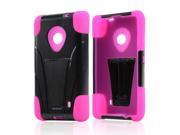 Black Hard Cover w Kickstand Over Hot Pink Silicone Skin Case for Nokia Lumia 521