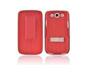 Samsung Galaxy S3 Rubberized Hard Case w Metal Kickstand Holster Combo Textured Red