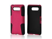 Hot Pink Mesh On Black Rubberized Hard Cover On Silicone For Nokia Lumia 820