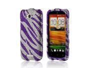 Purple Silver Zebra Bling Hard Plastic Case Snap On Cover For HTC One VX