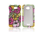 HTC One X Shiny Sparkling Gem Plastic Snap On Cover Green Hot Pink Yellow Hawaiian Flowers