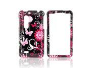 Slim Protective Hard Case for LG Thrill 4G Pink Flowers Butterflies on Black