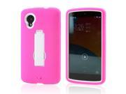 Hot Pink Silicone Skin White Hard Case w Kickstand for LG Google Nexus 5