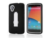 Black Silicone Skin on White Hard Case w Kickstand for LG Google Nexus 5