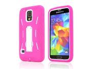 Hot Pink Silicone Skin Case on White Hard Cover Case w Kickstand for Samsung Galaxy S5