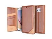 Samsung Galaxy S6 Case Ringke DISCOVER [BROWN][ID Card Slot] Premium Genuine Leather Standing View Wallet Flip Case Cover
