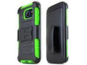Black Samsung Galaxy S6 Dual Layer Hard Case w Kickstand on Neon Green Silicone Skin Case w Holster Great