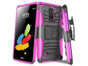 [LG Stylo 2] Holster Case [Hot Pink] Heavy Duty Dual Layer Hybrid Case