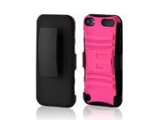 Black Pink Rubberized Hard Cover On Silicone Case w Stand Holster Stand w Swivel Belt Clip for Apple iPod Touch 5