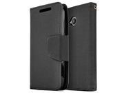 Motorola Moto E 2nd Gen Case [Black] Luxury Faux Leather Saffiano Texture Front Flip Cover Diary Wallet Case w