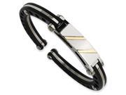 Black PVC Gold Inlay Hinged Bangle in Stainless Steel