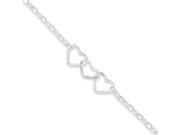 Rolo Chain Hearts Anklet in Sterling Silver