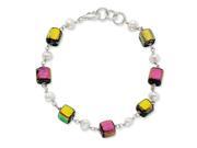 Pink Yellow Diachronic Glass Pearls Bracelet in Sterling Silver