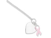 Heart Pink Ribbon Bracelet in Sterling Silver