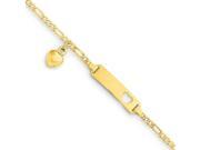 6in Engravable Figaro Link w Dangling Heart Baby Child ID in 14k Yellow Gold