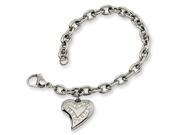 CZ Heart Charm Fancy Bracelet in Stainless Steel