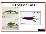 Akuna Pack of 3 Lures for Striped Bass fishing in each of the 50 states