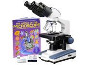 2500X LED Lab Binocular Compound Microscope w 3D Stage Book Blank Slide Set